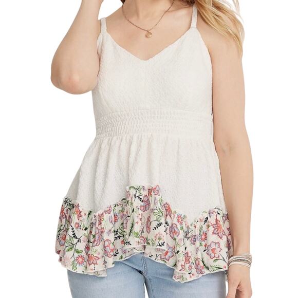 Maurices Floral Hem Smocked V-Neckline Peplum Cami Tank Blouse Top Size Large - Picture 1 of 8